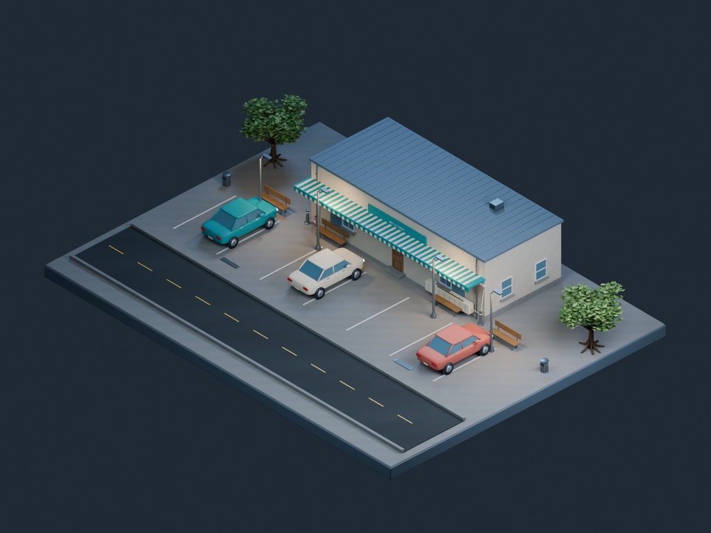 【3D背景】078 高速道路サービスエリア / Highway Rest Stop【FBX・GLB・BLEND】