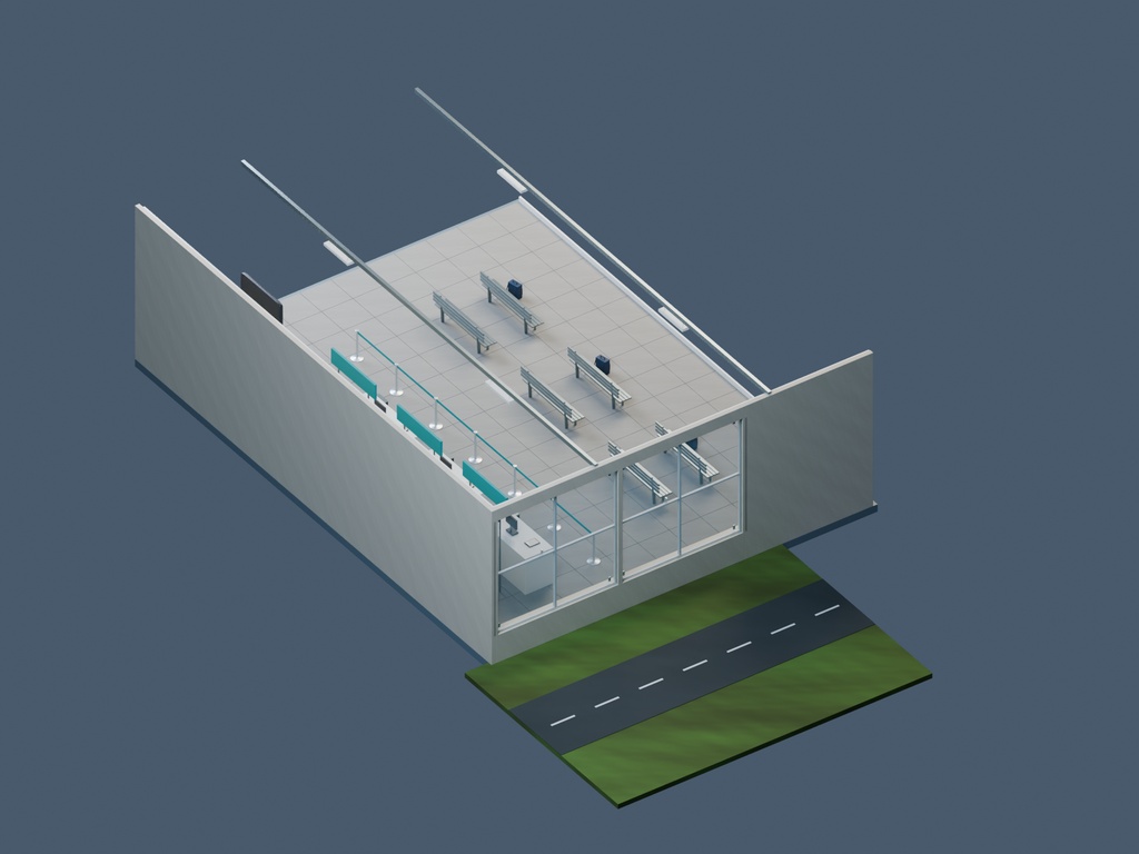 【3D背景】079 地方空港ロビー / Regional Airport【FBX・GLB・BLEND】