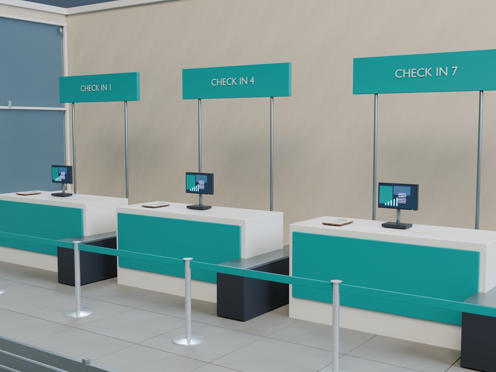 【3D背景】079 地方空港ロビー / Regional Airport【FBX・GLB・BLEND】