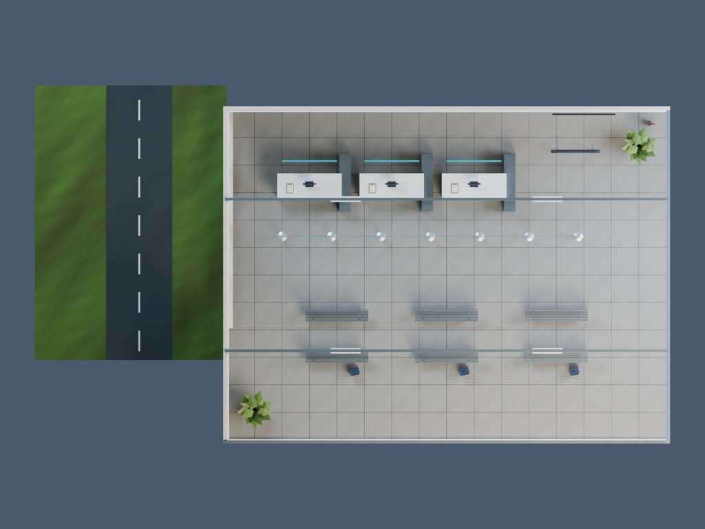 【3D背景】079 地方空港ロビー / Regional Airport【FBX・GLB・BLEND】