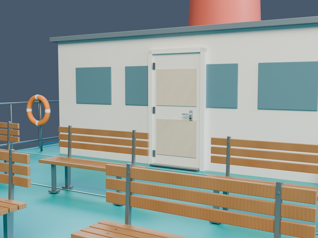 【3D背景】080 フェリー甲板 / Ferry Deck【FBX・GLB・BLEND】