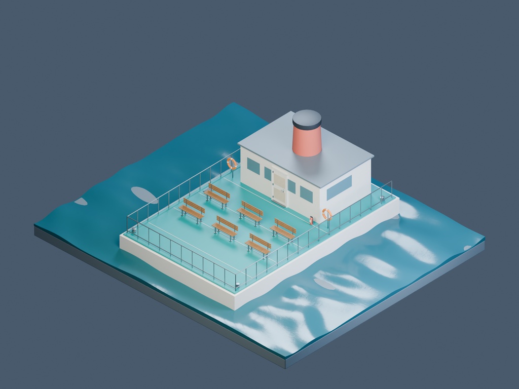 【3D背景】080 フェリー甲板 / Ferry Deck【FBX・GLB・BLEND】