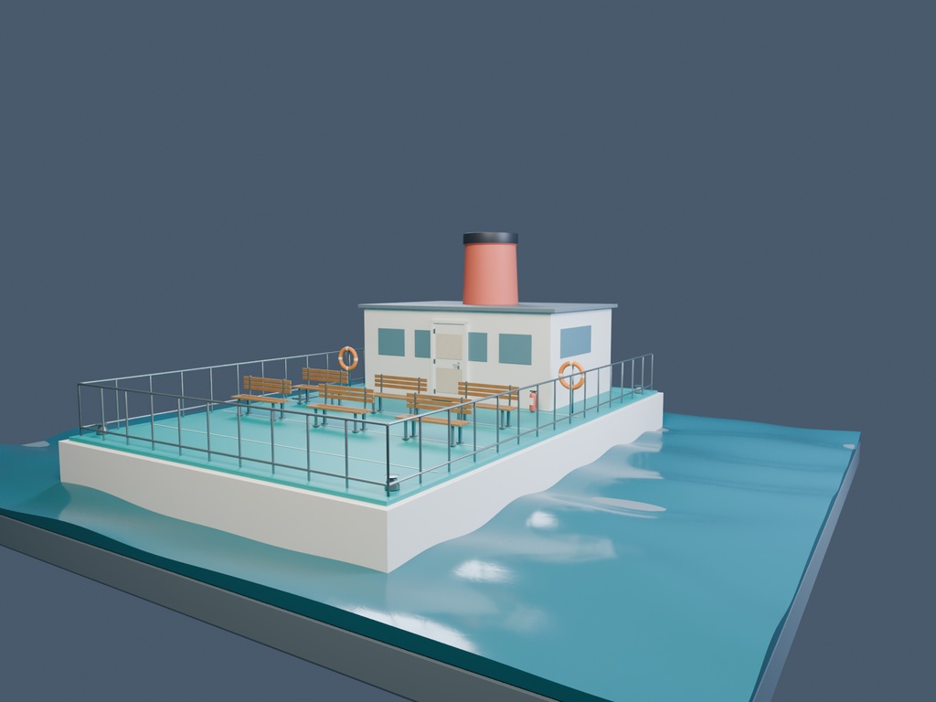 【3D背景】080 フェリー甲板 / Ferry Deck【FBX・GLB・BLEND】
