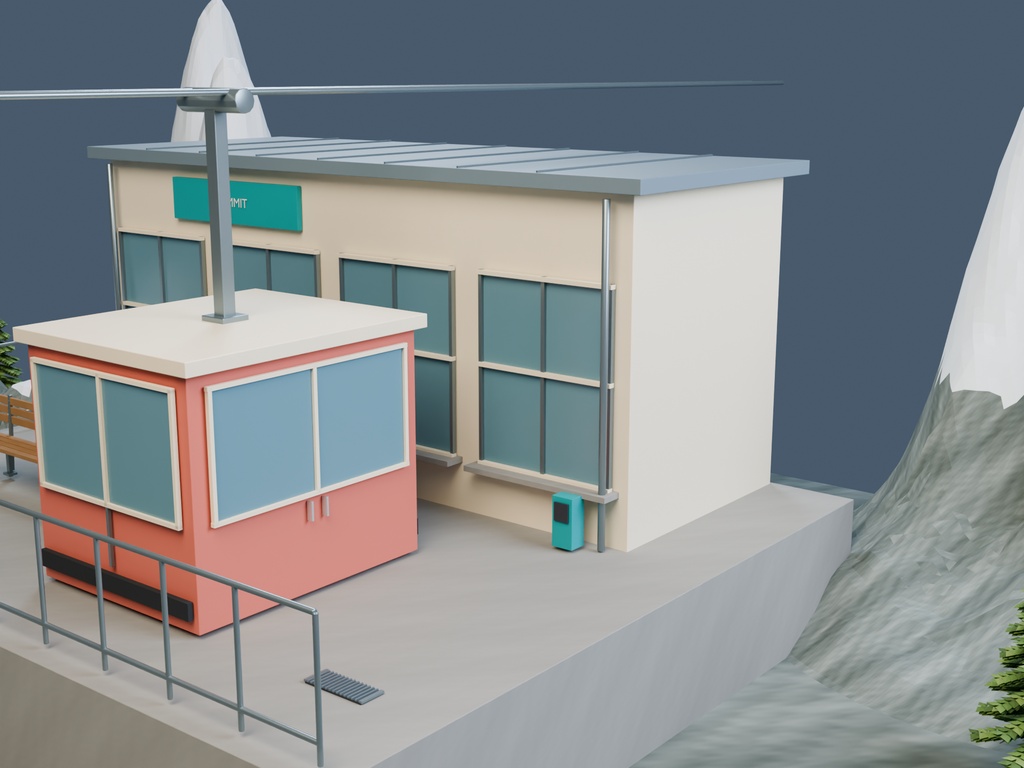 【3D背景】082 ロープウェイ山頂駅 / Ropeway Station【FBX・GLB・BLEND】