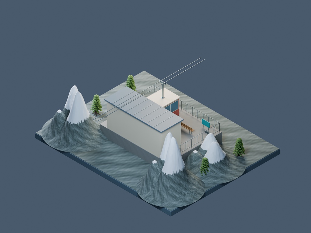 【3D背景】082 ロープウェイ山頂駅 / Ropeway Station【FBX・GLB・BLEND】
