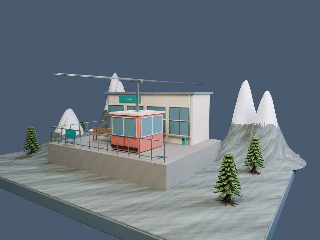 【3D背景】082 ロープウェイ山頂駅 / Ropeway Station【FBX・GLB・BLEND】