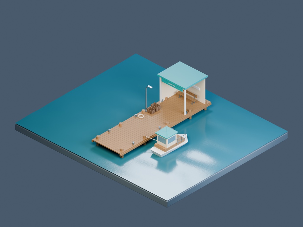 【3D背景】083 小さな船着場 / Island Pier【FBX・GLB・BLEND】