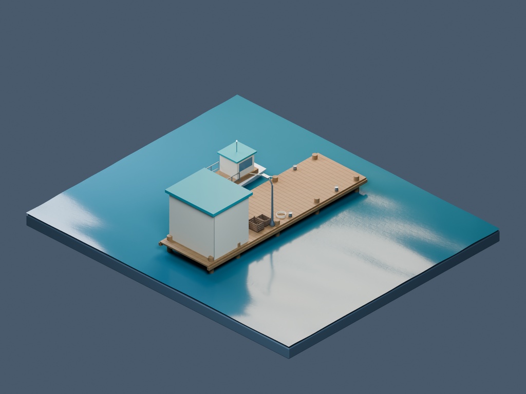 【3D背景】083 小さな船着場 / Island Pier【FBX・GLB・BLEND】