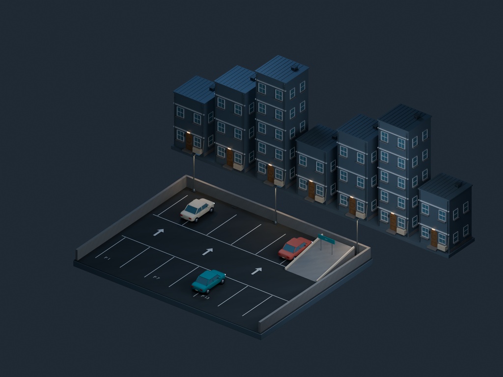【3D背景】084 駐車場の屋上 / Parking Rooftop【FBX・GLB・BLEND】