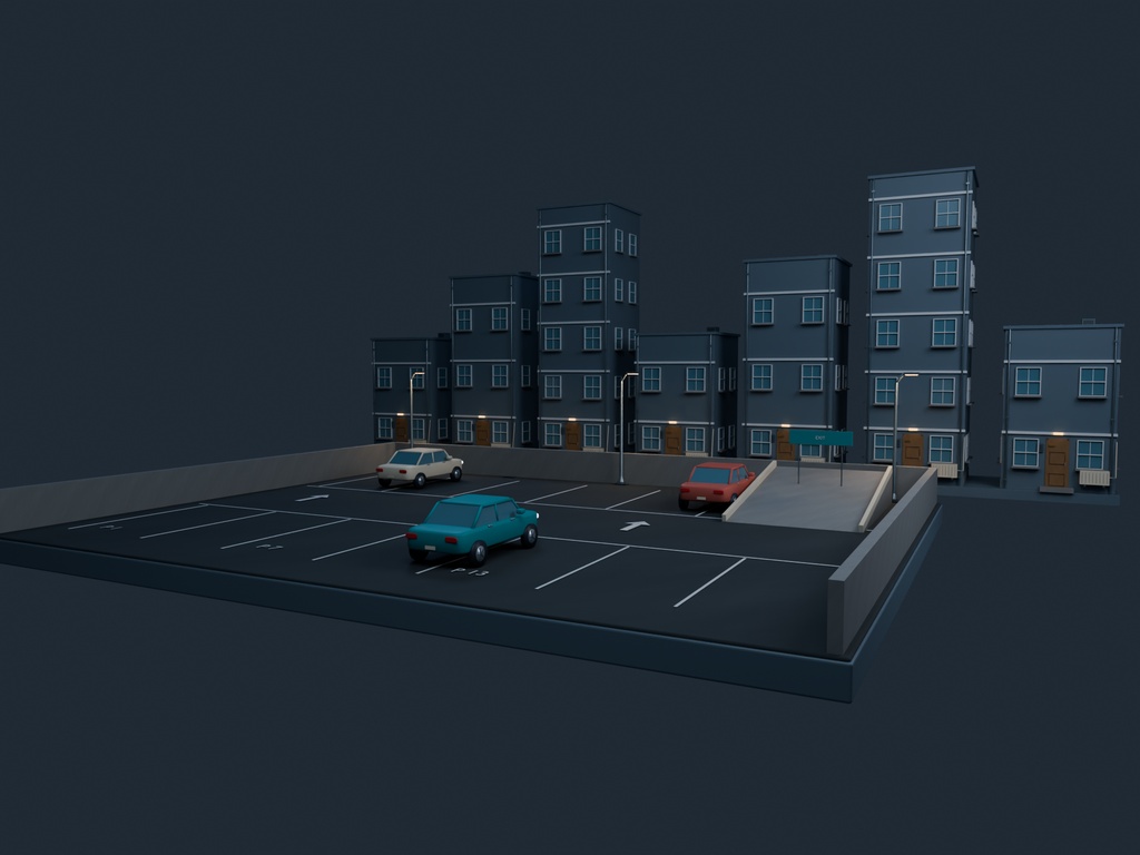 【3D背景】084 駐車場の屋上 / Parking Rooftop【FBX・GLB・BLEND】
