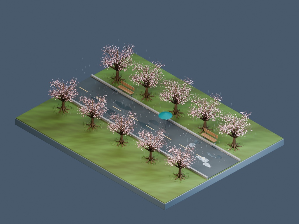 【3D背景】085 桜雨 / Sakura Rain【FBX・GLB・BLEND】
