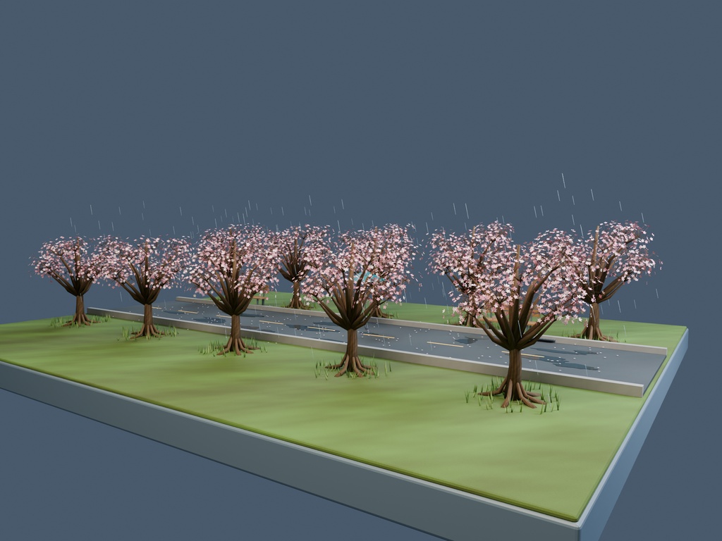 【3D背景】085 桜雨 / Sakura Rain【FBX・GLB・BLEND】