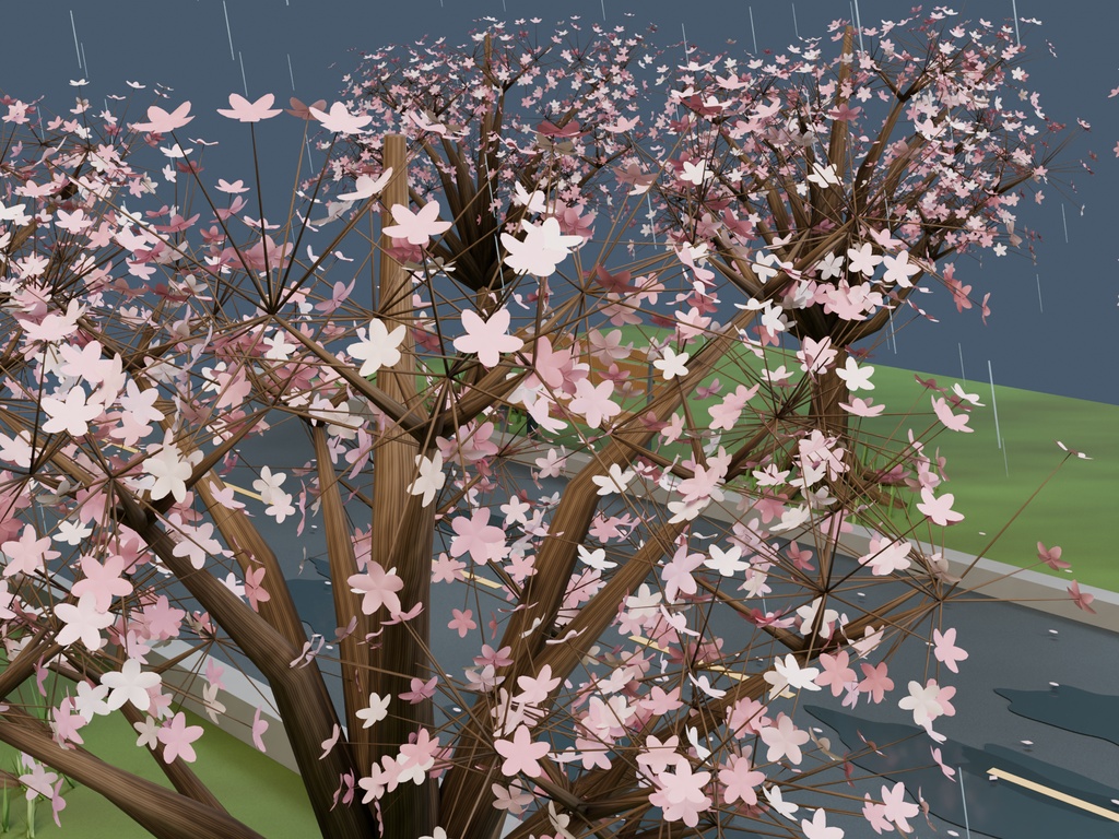 【3D背景】085 桜雨 / Sakura Rain【FBX・GLB・BLEND】