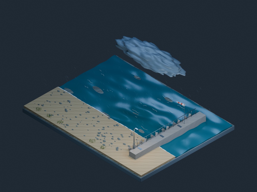【3D背景】087 台風前の海岸 / Before the Storm【FBX・GLB・BLEND】