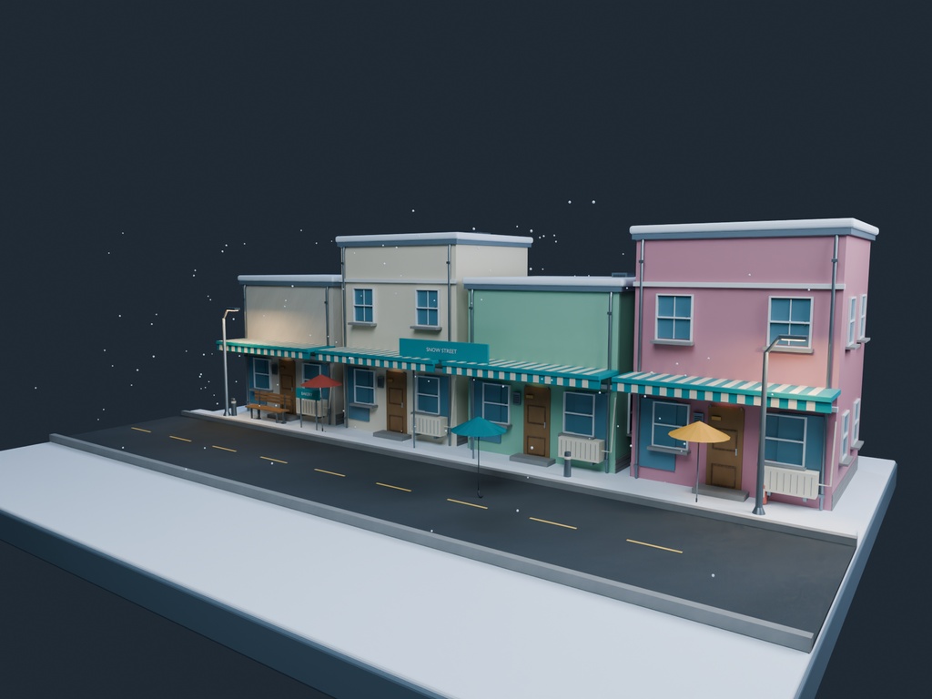 【3D背景】088 初雪の街 / First Snow【FBX・GLB・BLEND】