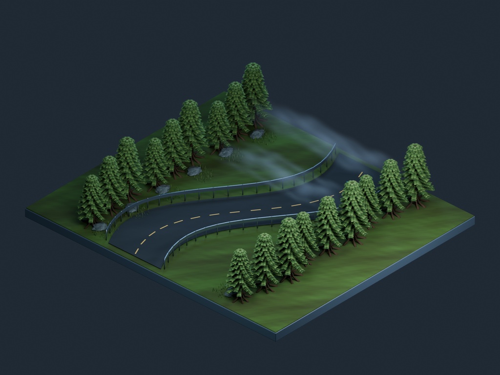 【3D背景】089 霧の山道 / Misty Mountain Road【FBX・GLB・BLEND】