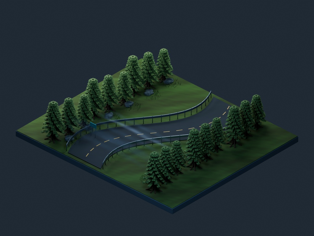 【3D背景】089 霧の山道 / Misty Mountain Road【FBX・GLB・BLEND】