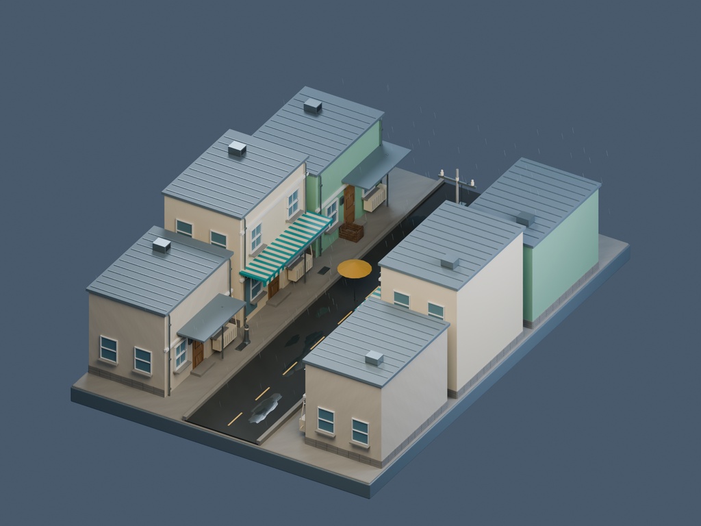 【3D背景】090 夕立の路地 / Sudden Shower【FBX・GLB・BLEND】