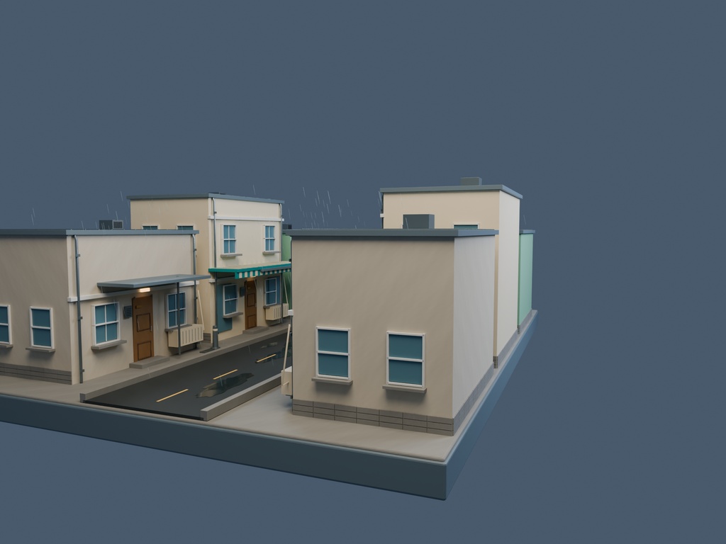 【3D背景】090 夕立の路地 / Sudden Shower【FBX・GLB・BLEND】