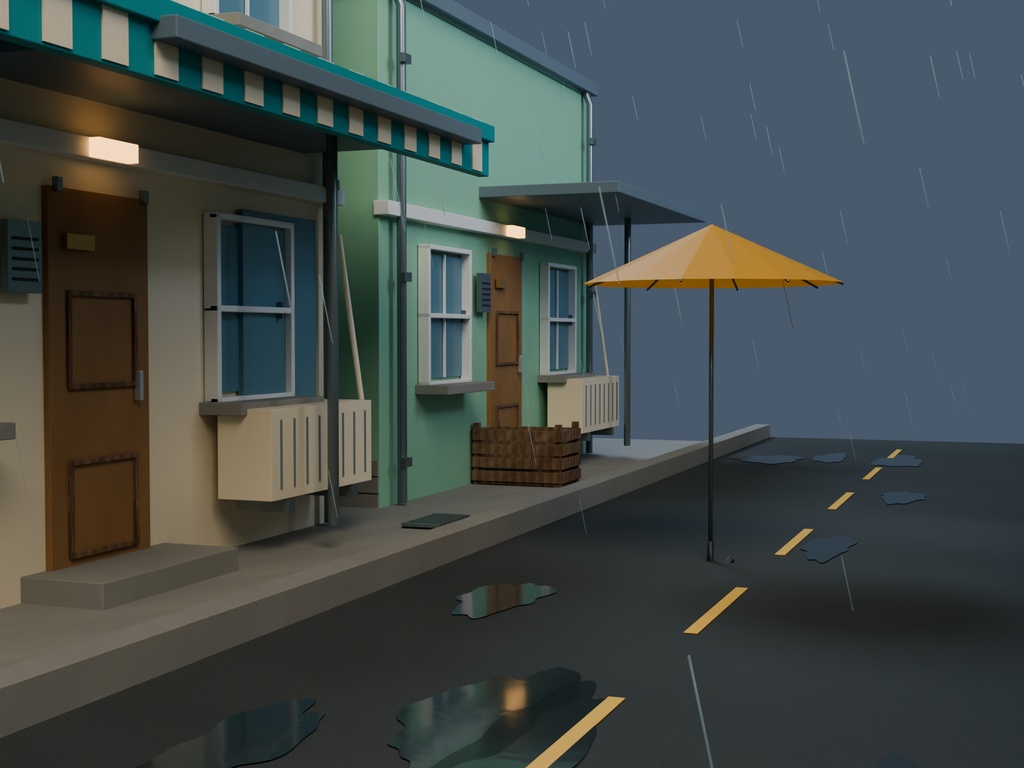 【3D背景】090 夕立の路地 / Sudden Shower【FBX・GLB・BLEND】