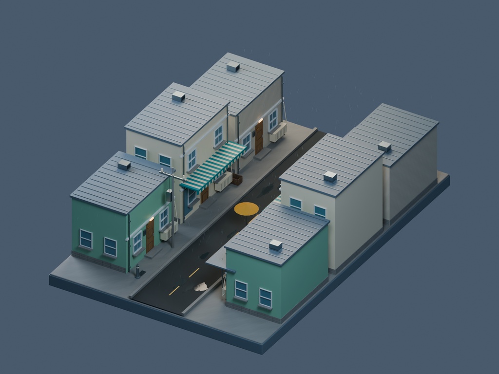 【3D背景】090 夕立の路地 / Sudden Shower【FBX・GLB・BLEND】