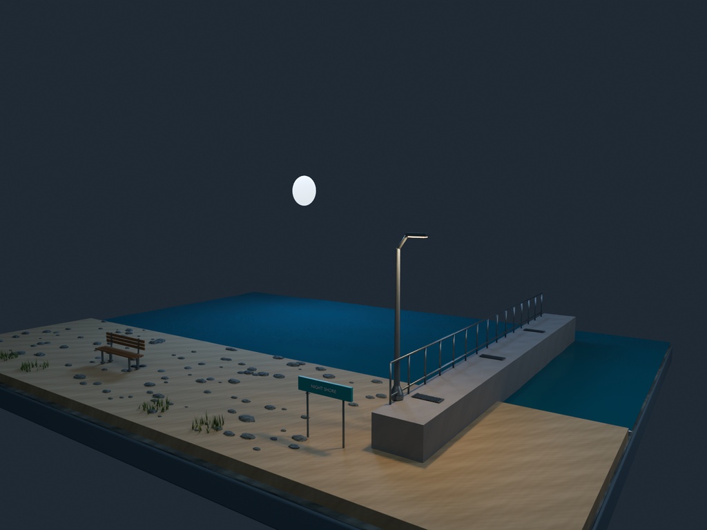 【3D背景】092 月明かりの海 / Moonlit Shore【FBX・GLB・BLEND】