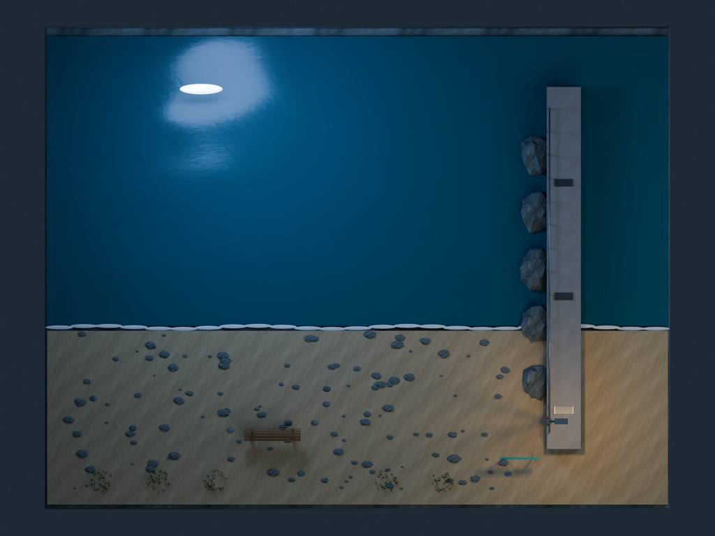 【3D背景】092 月明かりの海 / Moonlit Shore【FBX・GLB・BLEND】