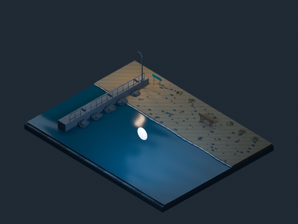 【3D背景】092 月明かりの海 / Moonlit Shore【FBX・GLB・BLEND】