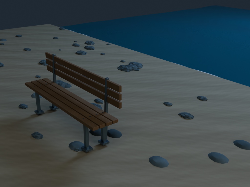【3D背景】092 月明かりの海 / Moonlit Shore【FBX・GLB・BLEND】