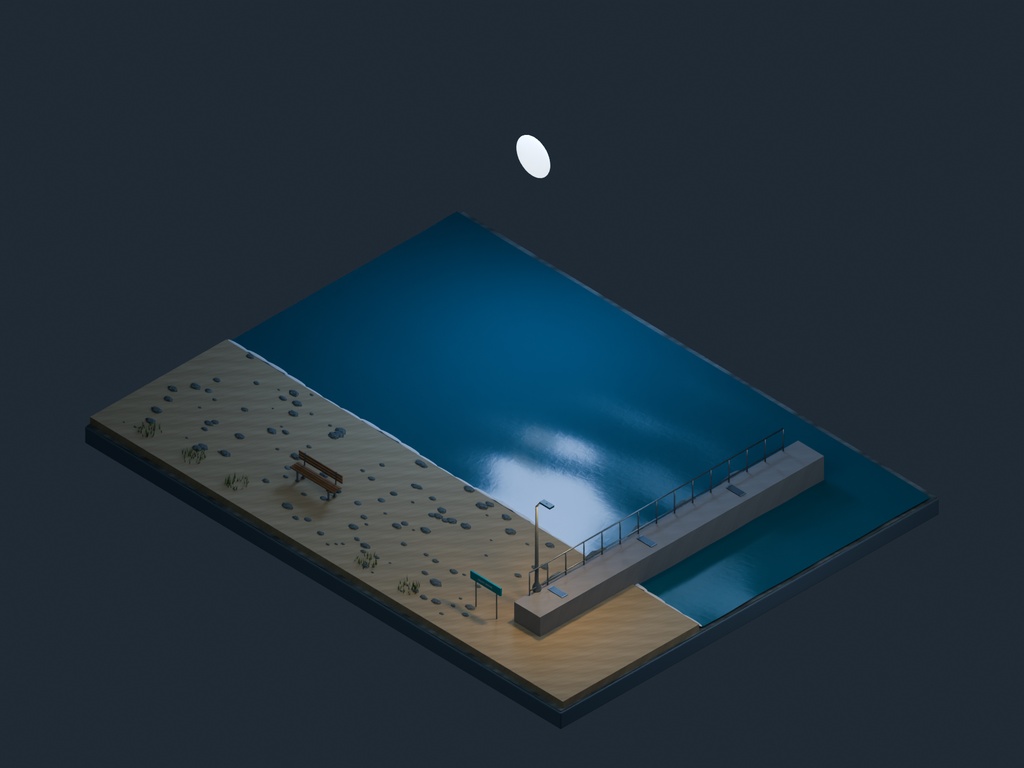 【3D背景】092 月明かりの海 / Moonlit Shore【FBX・GLB・BLEND】