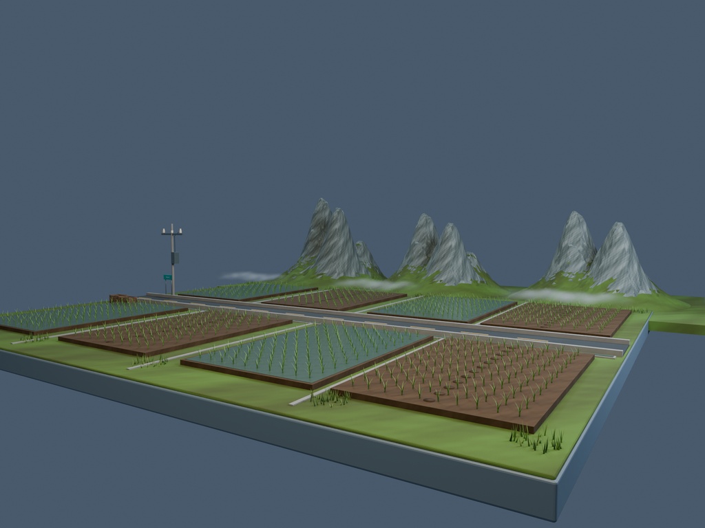 【3D背景】094 朝靄の田園 / Morning Mist Fields【FBX・GLB・BLEND】