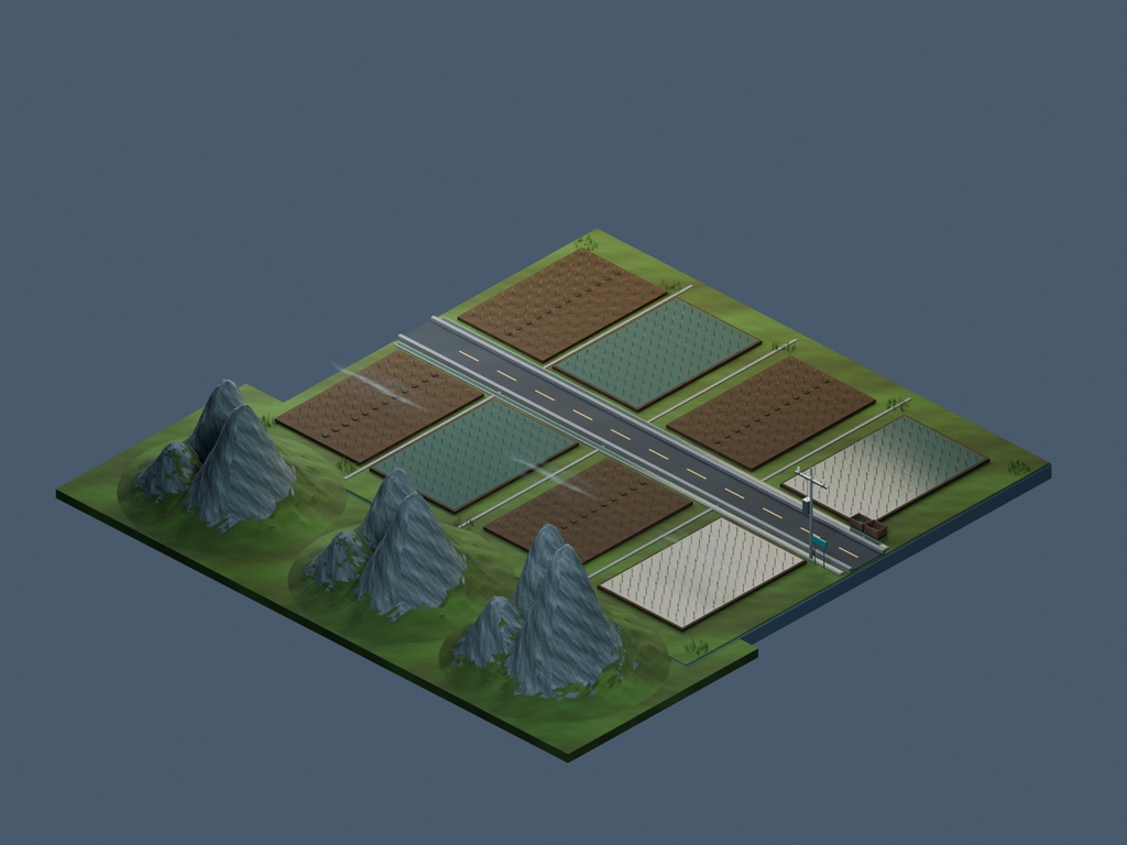 【3D背景】094 朝靄の田園 / Morning Mist Fields【FBX・GLB・BLEND】