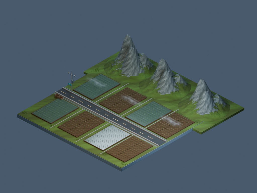 【3D背景】094 朝靄の田園 / Morning Mist Fields【FBX・GLB・BLEND】