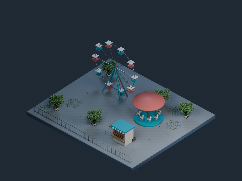 【3D背景】095 廃遊園地 / Abandoned Park【FBX・GLB・BLEND】