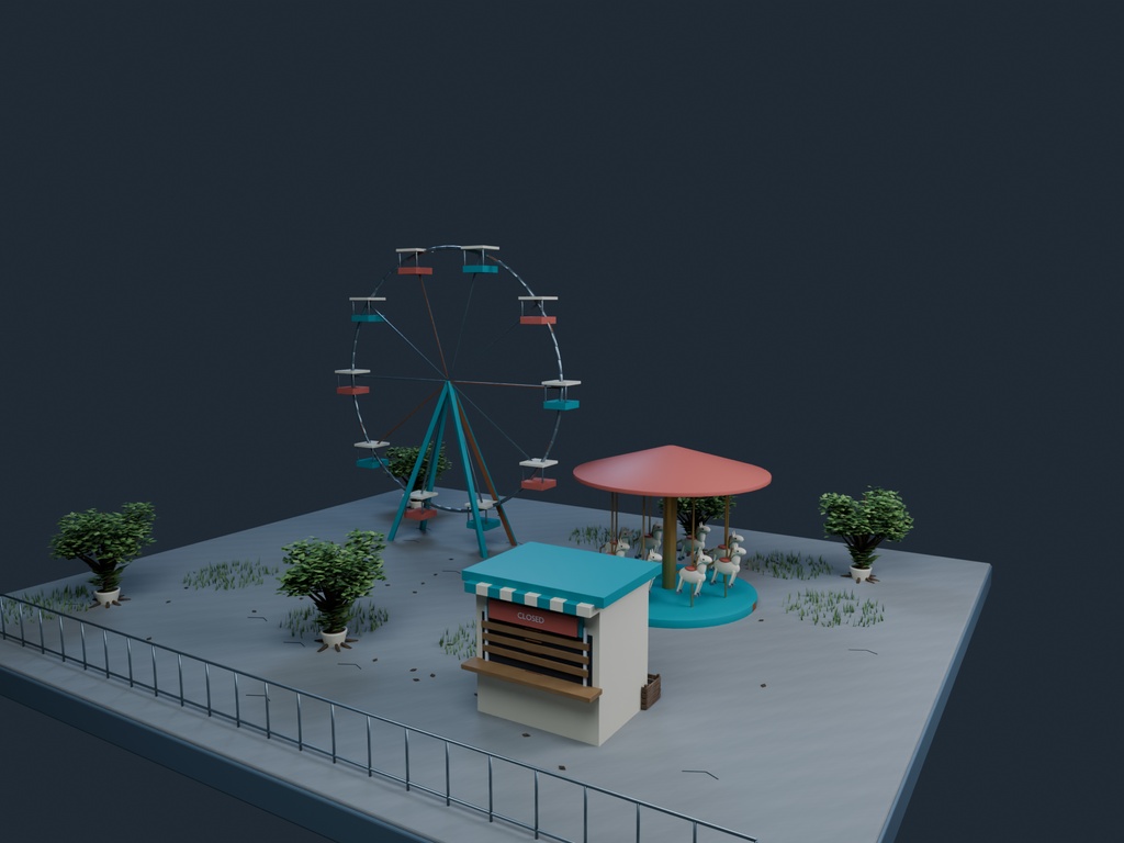 【3D背景】095 廃遊園地 / Abandoned Park【FBX・GLB・BLEND】
