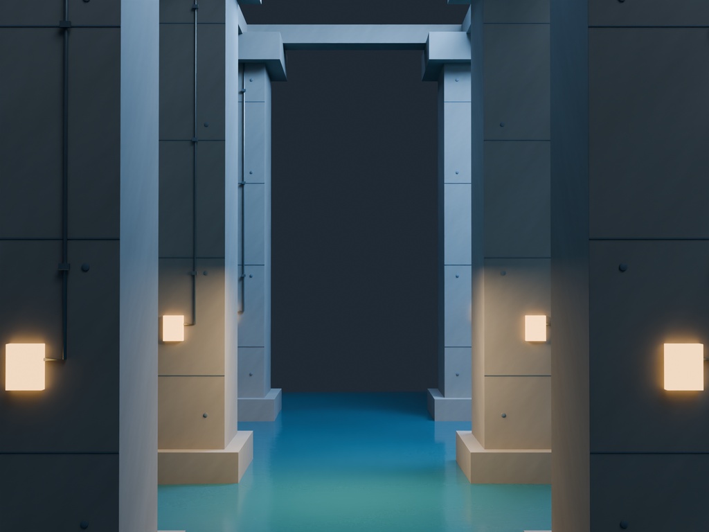 【3D背景】098 地下の巨大貯水槽 / Underground Reservoir【FBX・GLB・BLEND】