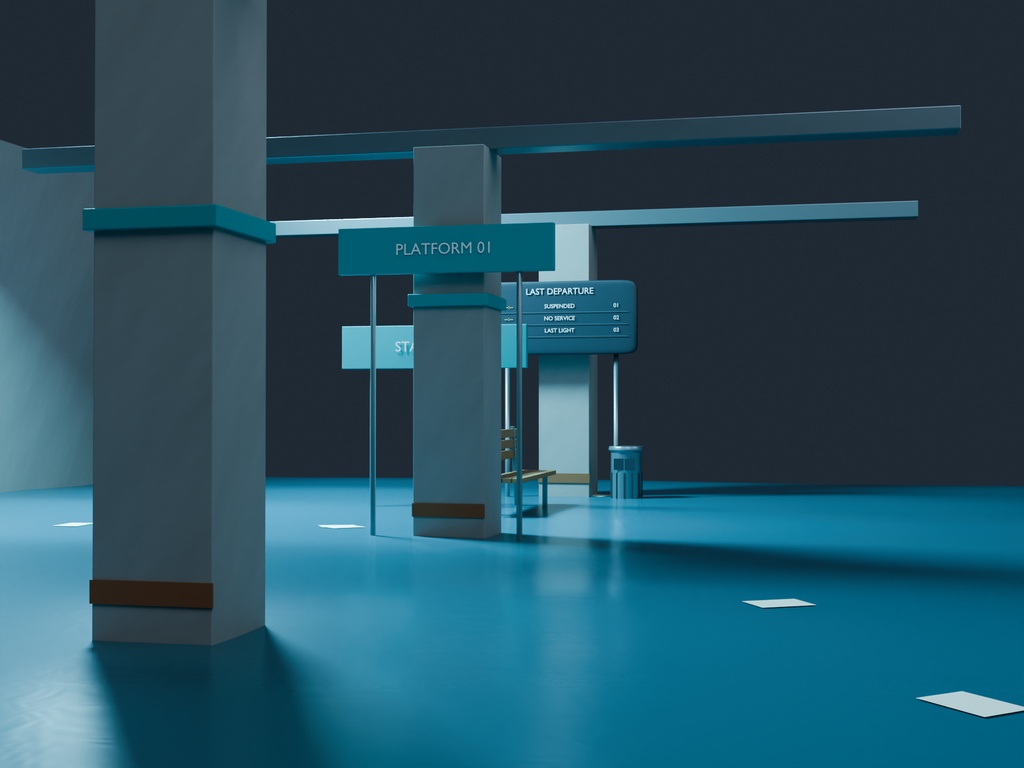 【3D背景】099 水没した駅 / Submerged Station【FBX・GLB・BLEND】