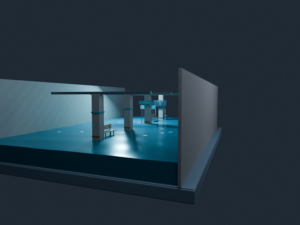 【3D背景】099 水没した駅 / Submerged Station【FBX・GLB・BLEND】