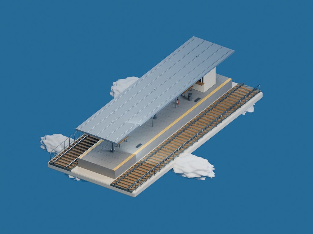 【3D背景】100 空に浮かぶ駅 / Sky Station【FBX・GLB・BLEND】