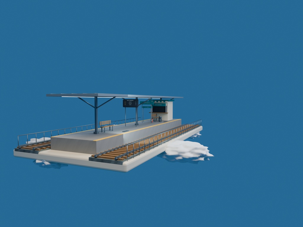 【3D背景】100 空に浮かぶ駅 / Sky Station【FBX・GLB・BLEND】