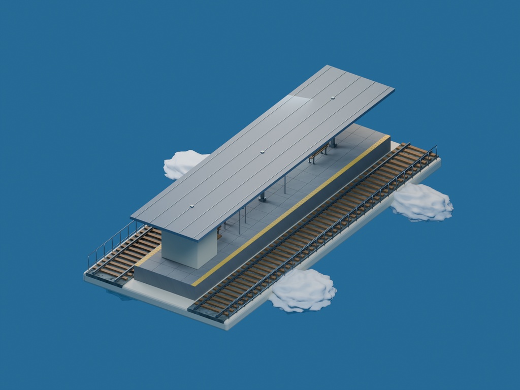 【3D背景】100 空に浮かぶ駅 / Sky Station【FBX・GLB・BLEND】