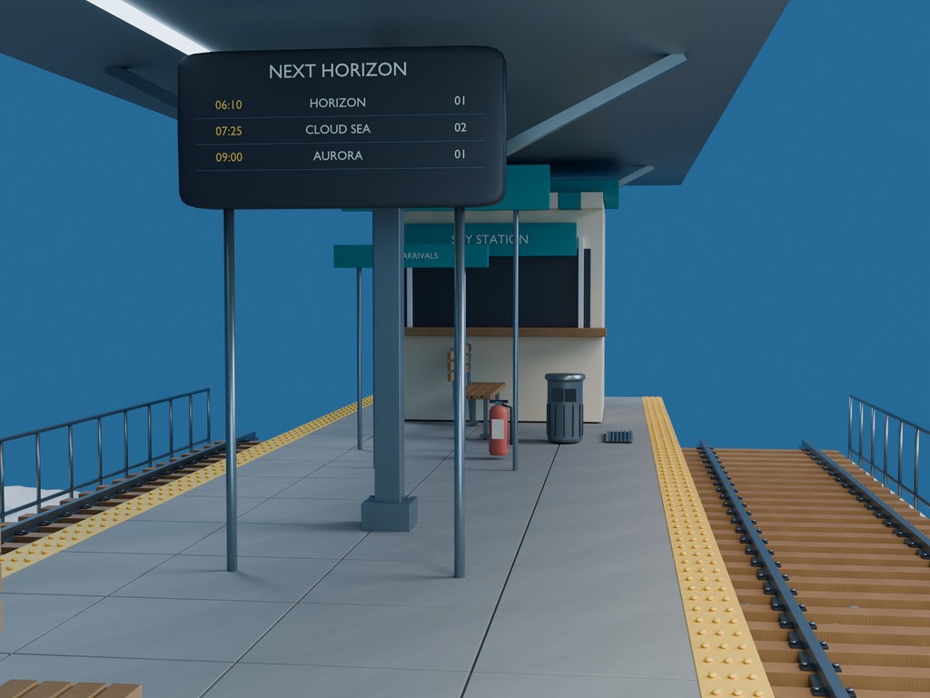 【3D背景】100 空に浮かぶ駅 / Sky Station【FBX・GLB・BLEND】