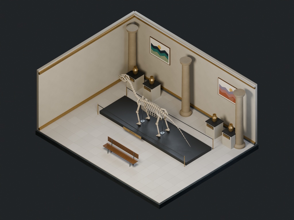 【3D背景】104 閉館後の博物館 / Museum at Night【FBX・GLB・BLEND】