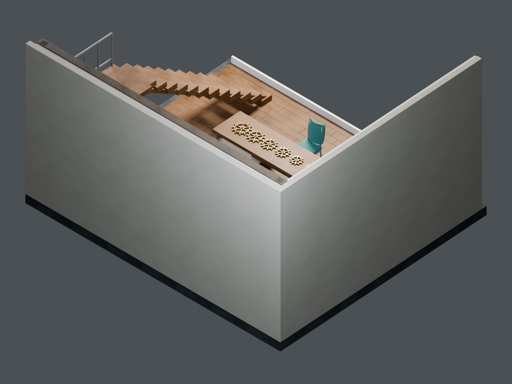 【3D背景】107 歯車塔の工房 / Clockwork Loft【FBX・GLB・BLEND】