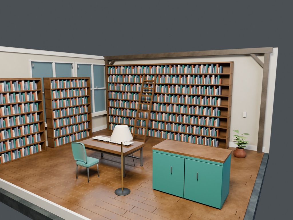 【3D背景】108 雨宿りの古書店 / Rainy Bookshop【FBX・GLB・BLEND】