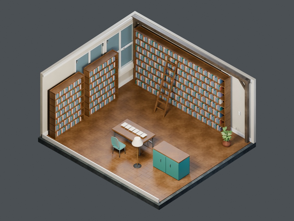 【3D背景】108 雨宿りの古書店 / Rainy Bookshop【FBX・GLB・BLEND】
