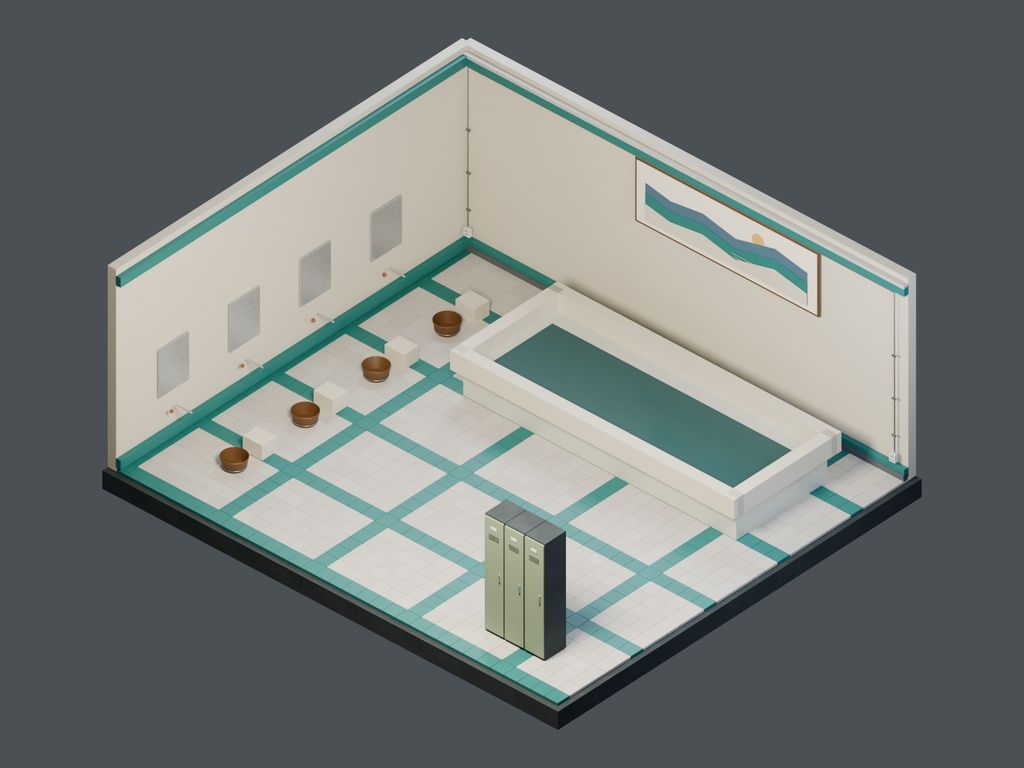 【3D背景】111 朝一番の銭湯 / Morning Bathhouse【FBX・GLB・BLEND】