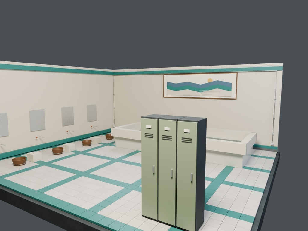 【3D背景】111 朝一番の銭湯 / Morning Bathhouse【FBX・GLB・BLEND】
