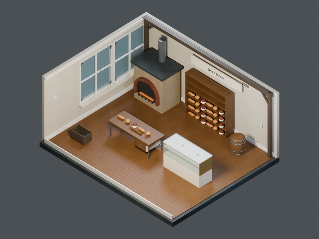 【3D背景】113 坂道のパン工房 / Hillside Bakery【FBX・GLB・BLEND】