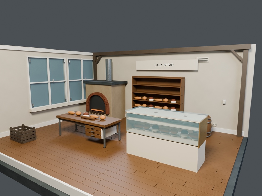 【3D背景】113 坂道のパン工房 / Hillside Bakery【FBX・GLB・BLEND】